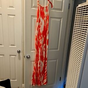 Orange and White Tie-Dye Maxi Dress